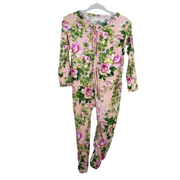 Posh Peanut Bamboo Floral Zip-Front Baby Footie Pajamas With Ruffles 12-18M - Picture 3 of 8